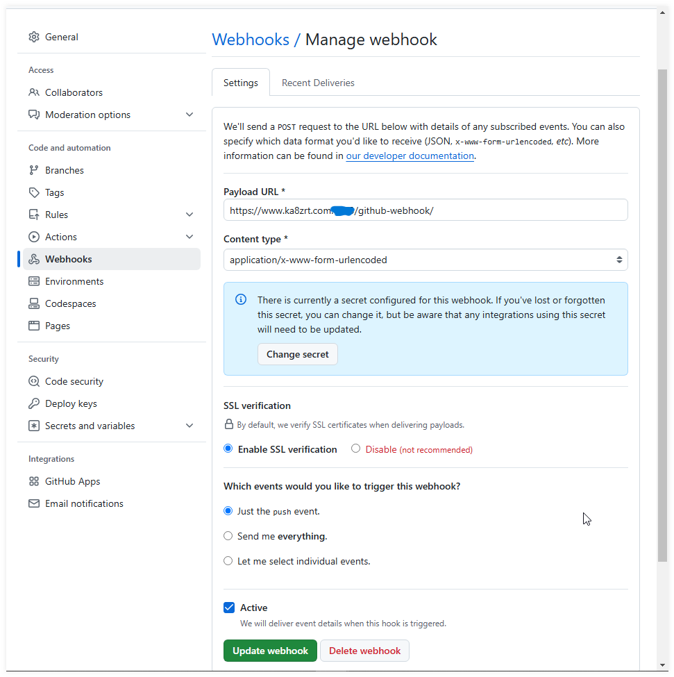 GitHub Webhook definition