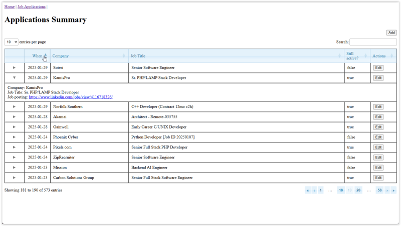 v1.0 application list showing details